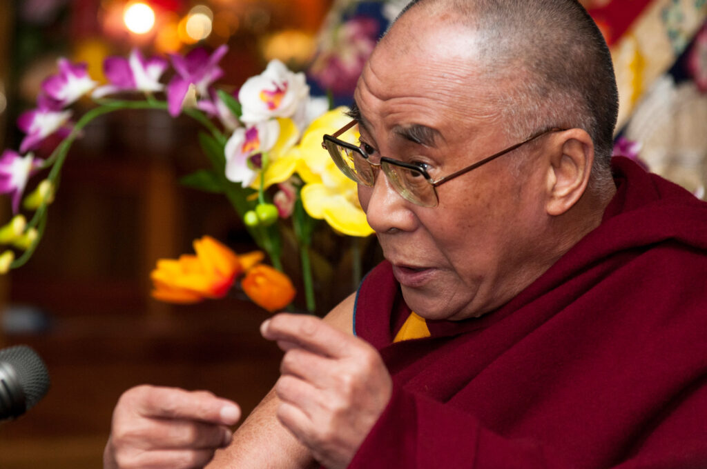 Dalhi Lama during a press conference. Taken during 50th anniversary of his exile.